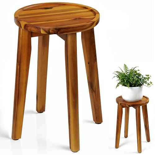 Demigo 15-Inch Tall Plant Stand for Indoor & Outdoor Use, Acacia Wooden Decorative Plant Shelf with Spill-Proof Tray, Flower Holder for Heavy Pots, Gardening Display - Natural Brown - color: Natural Acacia, size: Tall