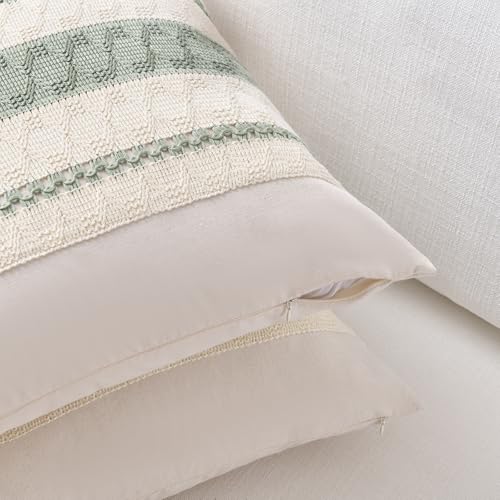 Fancy Homi Set of 2 Sage Green Boho Decorative Throw Pillow Covers 16x16 Inch for Living Room Bedroom Couch Bed Indoors, Rustic Retro Cushion Case 40x40 cm, Bohemian Room Home Decor - color: Sage Green, size: 16" x 16" (Pack of 2)