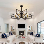 Black and Gold Chandelier, 8-Light Farmhouse Dining Room Light Fixture, Geometric Pendant Lights Kitchen Island, Modern Industrial Chandelier for Living Room, Bedroom, Foyer, Stairway, Entryway - color: 01-Black and Gold-8 Lights