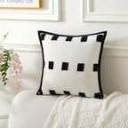 Boho Decorative Throw Pillows with Inserts, 18" x 18" Soft Tufted Modern Chenille Pillow, Pillows for Home, Patio, Couch, Bedroom, Living Room (Black Square - White Background) - style: Black Square
