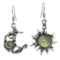 Boho Opal Sun and Moon Drop Dangle Earrings Moonstone Natural Stone Hook Bohemian for Women Girls Asymmetrical Antiqued Silver Celestial Jewelry