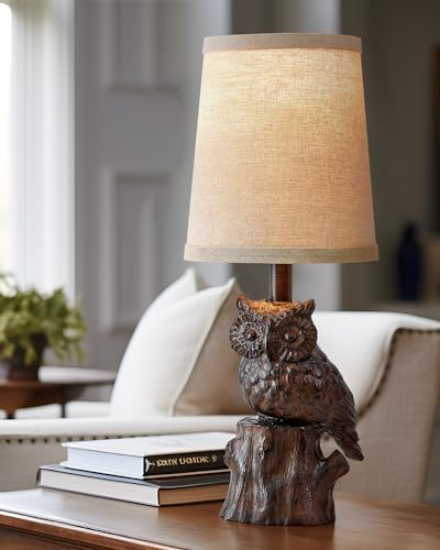 G-SAFAVA 14.25" Small Table Lamp for Living Room Farmhouse Bedside Resin Single Lamp with Brown Owl Lamp Shape for Bedroom Retro Rustic Nightstand Lamp - color: ‏‏‎ ‎‏‏‎ ‎Brown