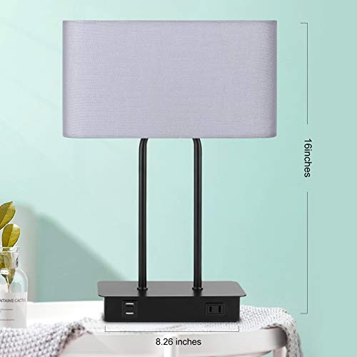 Lakumu Bedside Touch Control Table Lamps with Dual USB Charging Ports 1 AC Outlet, 3 Way Dimmable Modern Nightstand Lamp with Grey Fabric Shade, Desk Lamp for Bedroom Living Room with 5000K LED Bulb - color: Gray