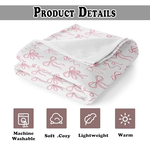 Pink Bow Throw Blanket for Couch, Girly Room Decor Aesthetic, Coquette Pink Ribbon Bow Throw Blanket for Girls Bedroom Dorm Living Room Home Decoration, 50x60 Inches - color: Color_b