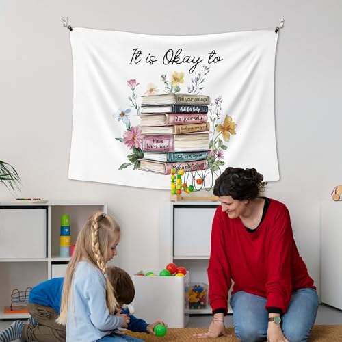 XLDLIOO Mental Health Wall Tapestry, It's Okay to Be Inspirational Wall Tapestry Hanging for Classroom, Motivational Floral Book Tapestries Decor Art for Therapy Counselor Office 40x30in - color: book-1, size: 40"L x 30"W