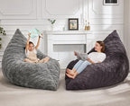 Hobestluk 3 in 1 Bean Bag Chair Giant Bean Bag Chairs for Adults with Plaid Cover Convertible Bean Bag Floor Cushion with Machine Washable Cover for Living Room (Plaid Dark Grey) - color: Jet Grey
