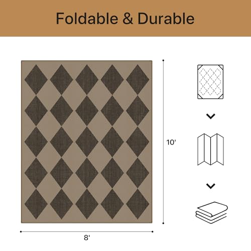 GENIMO Indoor Outdoor Area Rug 8'x10', Checkered Easy Jute Rug Machine Washable, Easy-Cleaning, Non Slip Geometric Diamond Outdoor Carpet for Patio, Living Room, Backyard, Porch, Deck, Balcony - color: Smooth Diamond, size: 8' x 10' (Rectangular)