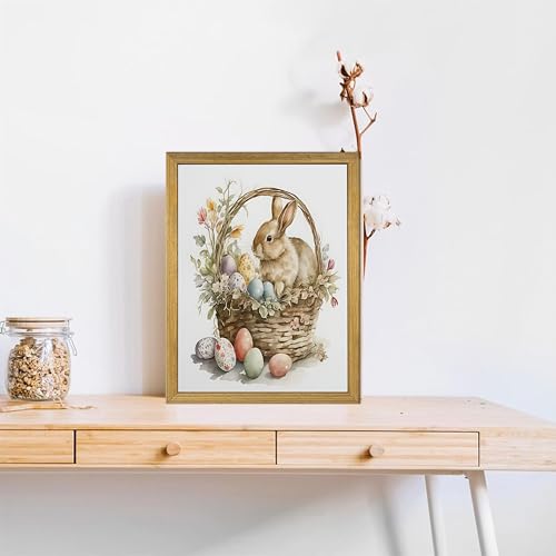 Easter Bunny Wall Art, Vintage Easter Bunny Eggs Poster Print Wall Decor, Holiday Home Canvas Decor Painting 12x16 Inch Wood Framed - color: Easter Bunny B, size: 16"L x 12"W