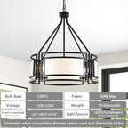 20'' Black Drum Chandeliers, 5Lights Black and White Drum Chandelier Modern Industrial Pendant Light Fixture, Adjustable Fabric Chandelier for Dining Room Kitchen Island Living Room Foyer E26 - color: 20InchBlack