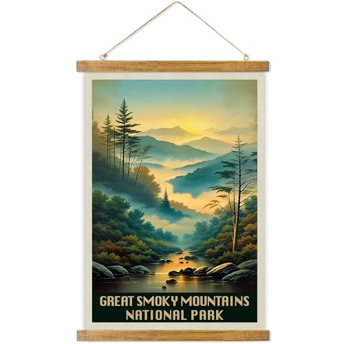ABoby Vintage Great Smoky Mountains National Park Posters - Retro Style Wall Decor with Wood Frames - Ready to Hang - color: Great Smoky Mountains