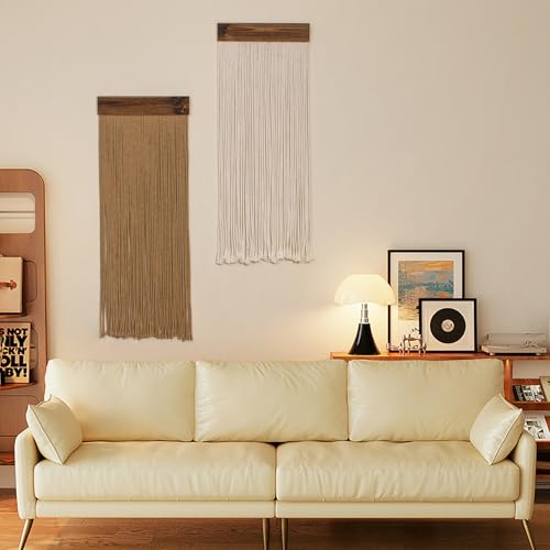 HVEST 2 Pcs Brown Wall Art Boho Wall Decor Macrame Wall Hanging Handmade Woven Long Tapestry for Bedroom Living Room Nursery Home Apartment Decor, 30.7L X 11.8 W inches - color: Brown