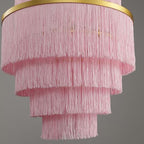 5-Tiered Pink Chandelier,3 Lights Boho Fringe Pendant Light Fixture,Tassle Chandelier for entryway,Dining Room,Baby Nursery,Gold and Pink - color: Pink-Pendant
