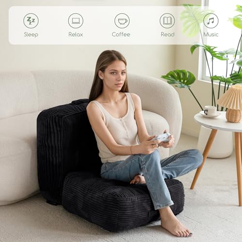 HIGOGOGO 8" Extra Thick Floor Pillow Cushion for Adults, Meditation Cushion Pillow, Large Square Floor Sitting, Tufted Corduroy Cover, for Tatami Living Room or Yoga, 22x22 Inch, Black - color: Square Black, size: 8" Thick(Pack of 1)