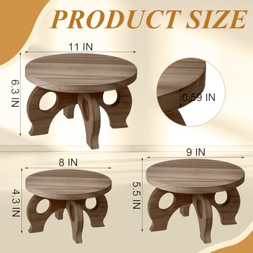 Threehoney 3 Pcs Plant Stand Indoor 8/9/11" Round Wood Plant Stands Outdoor Round Risers Decorative Wooden Stool for Flowers Pedestal Board Holder for Rustic Balcony Garden Decor (Walnut Color,Low) - color: Walnut Color