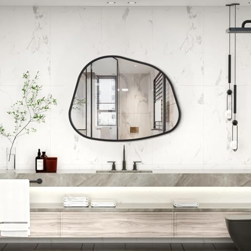 Black Irregular Bathroom Mirror for Wall, 18X26 Inch Asymmetrical Metal Framed Mirrors Aluminum Alloy Frame Wall Decor for Bathroom Bedroom Living Room Cloakroom Entryway - color: Black-irregular 6(26"x18")