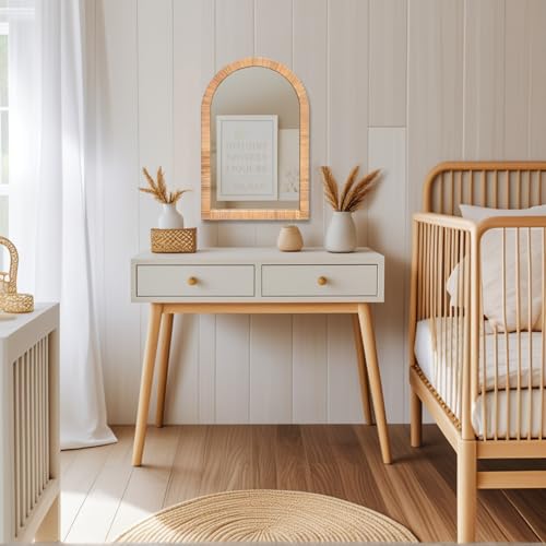FUIN Boho Rattan Wall Mirror 20×30 Inch Arched Natural Rattan Frame – Farmhouse Bathroom Vanity Mirror – Wicker Decorative Hanging Mirror for Living Room, Bedroom, Entryway - color: Rattan Arched, size: 30"L x 20"W