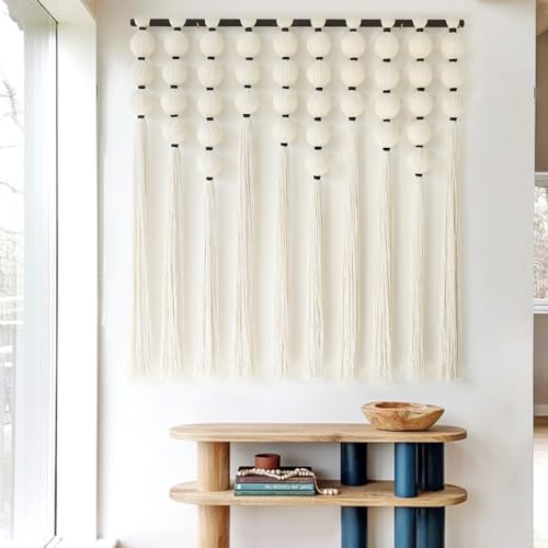 IOWER Large Macrame Wall Hanging Macrame Wall Decor Sphericity Cotton Textile Wall Hanging Boho Wall Decor Art Fiber Yarn Art Handmade 39" Wx39 L - color: off-white