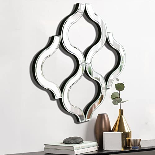 DMDFIRST Arc-Shaped Decorative Wall Mirror Silver Color 14.75”x14.75”, Exquisite Bevelled Gorgeous Glam Accent Decor Mirror, Unique Modern Fashion