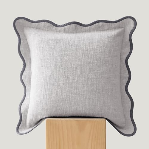 Double Stitch Scalloped Throw Pillow Covers - 100% Cotton Decorative Boho Pillow Covers 20 x 20, Made in India, Square Cushion Case, Modern Home Decor for Couch Sofa Living Room, Winter Sky - color: Winter Sky, size: 20" x 20" (Pack of 1)