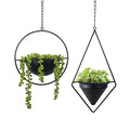 Metal Hanging Planters Set of 2 Modern Indoor Plant Hanger with Round and Diamond Pots, Geometric Small Wall and Ceiling Hanging Plant Holders for Succulents and Herbs, Black Finish - size: CIRCLE+DIAMOND