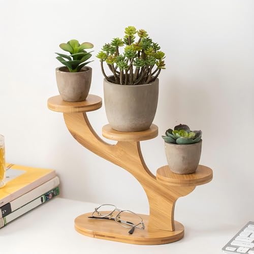 3 Tiered Desk Plant Stand Bamboo Tree Plant Shelf Tabletop Succulent Herb Stand Desktop Plant Stand Indoor Plant Rack for in Living Room Office Decoration (3 Tiered) - size: 3 Tiered