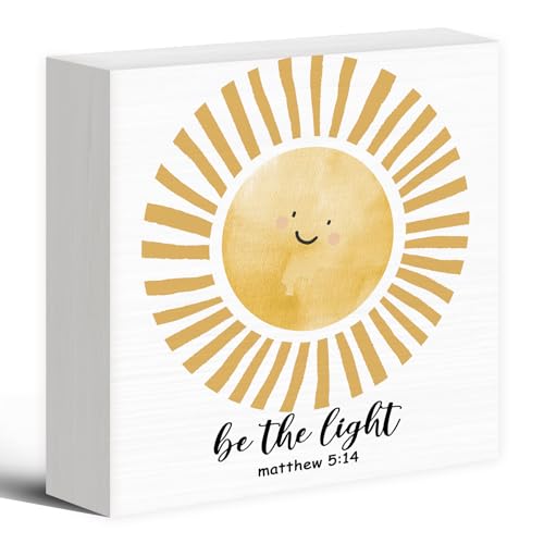 Inspirational Sunshine Wood Box Sign Desk Decor 5X5, Pop Smiles Rustic Be The Light Wooden Block Sign Decorations for Home Office Girls Dorm Room Nursery Playroom Wall Tabletop Shelf Decor - color: Colour 03, size: 5X5