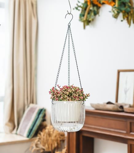 Josteve 6.5 Inch 2 Pcs Self Watering Hanging Planter Indoor Plant Pots Drainage Holes, Outdoor Hanging Planters Flower Pot Basket, Visible Water Level, Plant Hanger Home Decor, Gardening - color: White, size: 2*6.5 inch