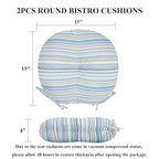 FUNHOME 15"x15"x4" Bistro Chair Cushion Set of 2, Water Repellent Round Outdoor Chair Cushions with Ties, Patio Tufted Chair Pads for Home Garden (Blue Stripe) - color: Blue Stripe