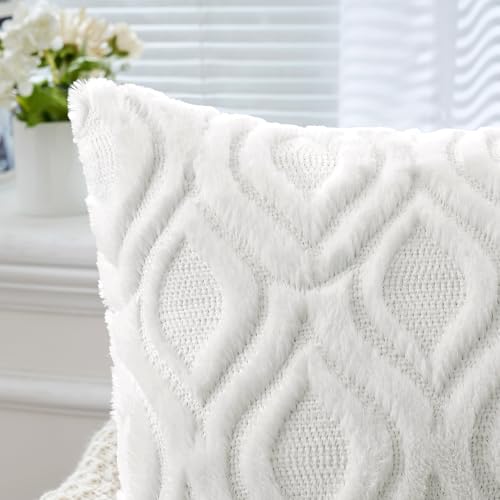 MIULEE Pure White Throw Pillow Covers 18x18 Inch, Soft Winter Plush Faux Wool Couch Pillow Covers Set of 2 Decorative Farmhouse Boho Throw Pillows for Sofa Living Room Bed - color: Pure White, size: 18" x 18" (Pack of 2)