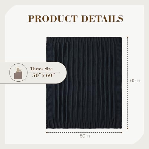 Carriediosa Knit Throw Blanket for Couch 50" X 60", Soft Cozy Stripe Pattern Cable Knitted Throws Fall Fluffy Textured Solid Home Decor Blankets Couch Cover for Bed Sofa, Black - color: Black, size: 50" X 60"