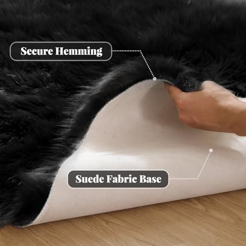 ORINOVA Black Faux Sheepskin Washable Fluffy Fur Area Rugs for Bedroom Small Fuzzy Carpet for Living Room 2x3 Boho Nursery Rug - color: Black, size: 2' x 3' (Rectangular)