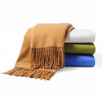 CUDDLE DREAMS Premium Cashmere Throw Blanket with Fringe, Luxuriously Soft (Camel) - color: Camel