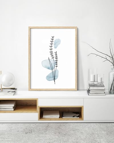 HesenDot Boho Art wall Décor,Botanical Print Set of 3, Blue Gallery Wall art,Abstract Line Watercolor Floral Home Decor,living room,bedroom - color: Unframed Flower Blue Art-20, size: 16"L x 12"W