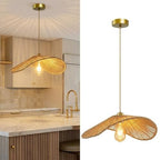 Rattan Pendant Light,16"(40cm) Boho Kitchen Island Light Fixtures, Wicker Small Chandelier,Brown Woven Coastal Hanging Lights for Bedroom/Living Room Hallway Restaurant Foyer - color: 16”scallop shape