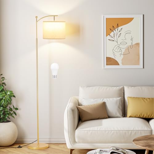 Ambimall 60" Floor Lamp with 3 Color Temperatures, Adjustable Beige Shade, Gold Pole - Tall Lamp for Living Room, Bedroom, Office, Classroom, Dorm - 9W Bulb Included - color: Beige & Gold