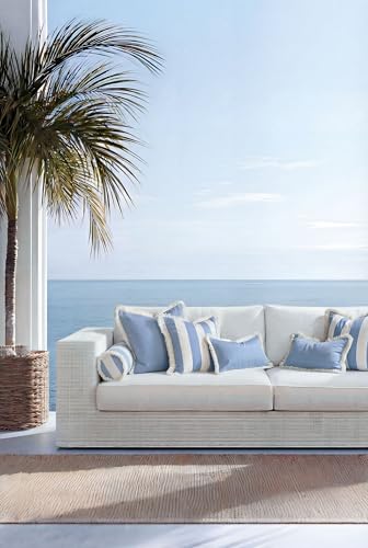 Hofdeco Premium Coastal Hampton Outdoor Performance Bolster Pillow Cover Only, 6"x20" Water Repellent, UV and Fade Resistant for Backyard, Couch, Poolside, Azure Blue Woven Beach Stripes - color: Azure Blue Beach Stripes 6"x20"