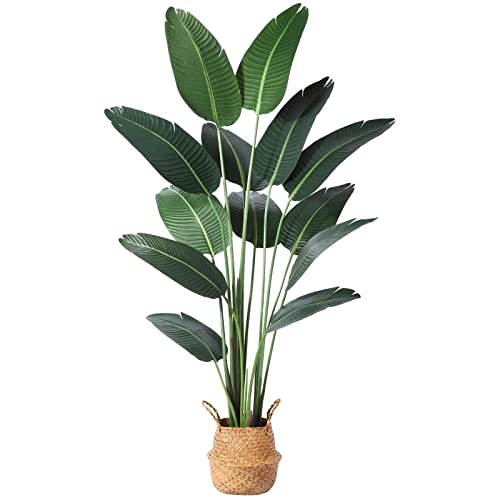 Ferrgoal 6Ft Artificial Bird of Paradise Plant with 13 Trunks, Potted Faux Tropical Palm Tree with Seagrass Basket for Indoor & Outdoor Home Office Décor - size: 6ft