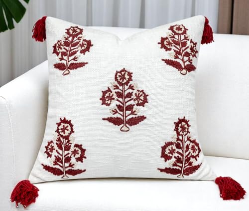 Hand Embroidered Anaarkali Decorative Square Accent Throw Pillow Cover Sofa Cushion Cover - 20x20, Red - color: Red-anaarkali, size: 20" x 20" (Pack of 1)