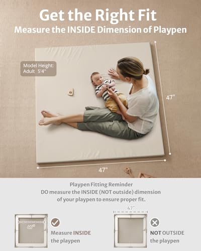Blissful Diary Vegan Leather Baby Play Mat, 47x47 Thick Foam Cushioned & Waterproof Playpen Mat for Infants and Toddlers, Stylish and Just Wipe-Clean Playmat for Baby Play on Floor, Beige - color: Beige, size: 47" X 47"