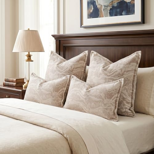 MATTINS Neutral Marble Pillow Covers 24x24 Set of 2, Modern Textured Throw Pillow Covers, Luxury Farmhouse Beige Pillow Covers, Boho Patterned Decorative Pillow Cover for Couch Sofa Bed Gift Pack - color: Beige, size: 24" x 24" (Pack of 2)