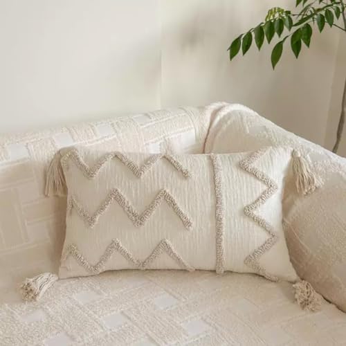vctops Boho Throw Pillow Cover Farmhouse Tufted Embroidery Cream Decorative Cushion Pillow Covers Shabby Chic Lumbar Accent Pillowcase for Bed Sofa Living Room (Type M,12"x20") - color: Type M, size: 12"x20"