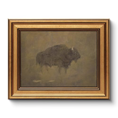 HUARCEY Gold Framed Canvas Wall Art, Retro Bison Picture Decor, Bedroom Bathroom Kitchen Farmhouse Decor, Moody Rustic Vintage Canvas Paintings, 8x10inch - color: Bison Art, size: 10"L x 8"W
