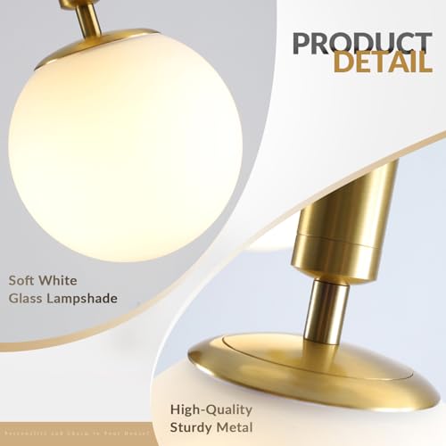BOKT Mid Century Modern Large Gold Globe Hanging Pendant Light Plug in Brushed Brass White Glass Hanging Lamp Plug in Cord Minimalist Sphere Round Pendant Lighting (Gold-Plug in) - color: 1-Gold-Plug In