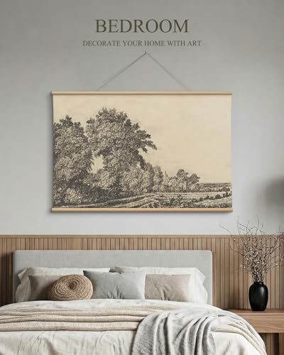 VIYYIEA Extra Large Size Canvas Wall Art, 36x54 Inch Vintage Tree Landscape Hanging Scroll, Black and White Rustic Country-Inspired Artwork for Living Room, Bedroom, Office - color: Old Grove