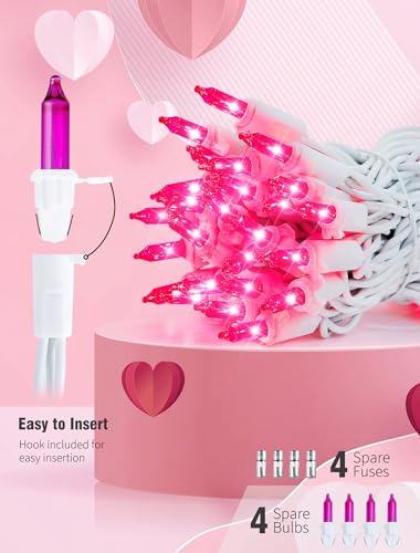 Hopolon Pink Mini Christmas Lights,2 Pack 13FT 50Count Fairy String Light Set,White Wire Incandescent Pink Valentines Day Lights Connectable for Indoor Outdoor Wedding Birthday Valentine’s Day Decor - color: Pink,White Wire, size: 2PACK, 50 count