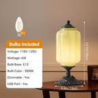 Milk Glass Table Lamp, Touch Control with USB Charging Port Vintage Bedside Desk Lamp Stepless Dimming for Bedroom Living Room Nightstand Led Bulbs Included （Green）