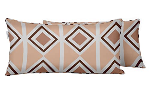 Indoor/Outdoor Polyester Fabric Lumbar Pillow Cover, All-Weather Waterproof Rectangular Cushion Case for Patio Furniture, 12 x 18 Set of 2 - Geometric-50 - color: Peach2, size: 18" x 12" (Pack of 2)