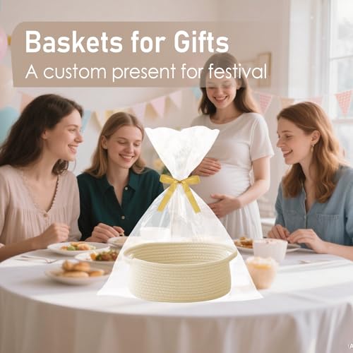 JMvicyroam Woven Basket,Small Rope Storage Bin with Handles & Ribbon Bag, Organizer for Shelves Closets,Gift Basket Empty for Birthday,Books,Dog Toys,Beige - color: Beige, size: 1 Pack