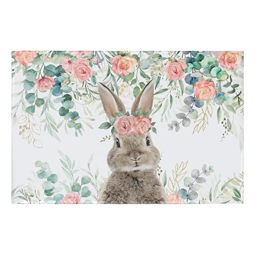 Easter Rabbit Area Rug 2x3 Spring Easter Bunny Eucalyptus Leaf Floral Indoor Outdoor Non-Slip Low Pile Front Door Mat Small Entry Throw Carpet for Living Room Bedroom Holiday Decor - color: Easter Rabbit