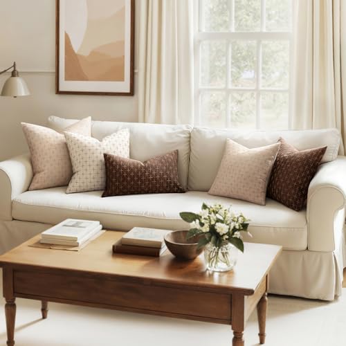 MIULEE Pack of 2 Decorative Vintage Burlap Linen Brown Throw Pillow Covers Modern Farmhouse Pillowcases Rustic Woven Textured Cushion Cover for Sofa Couch Bed 18x18 Inch Dark Coffee - color: Dark Coffee, size: 18" x 18" (Pack of 2)